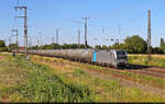 Eine der ersten Siemens Vectron f�r Deutschland – 6193 806-7 (Siemens Vectron) – beschleunigt mit Kesselwagen aus dem Bahnhof Gro�korbetha Richtung Wei�enfels.