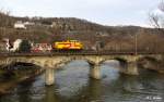 V60 MEG 345 377-6 Lok 77, KBS 580 Naumburg - Erfurt, fotografiert auf der Saalebr�cke in Bad K�sen am 21.02.2012
