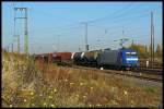 145-CL 201, im Einsatz f�r HGK, zieht einen Kesselzug aus dem Bahnhof Gro�korbetha.
