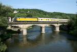 120 160 mit NbZ 95801 (Leipzig Hbf–Ludwigsstadt) am 15.08.2013 auf der Saalebr�cke in Bad K�sen