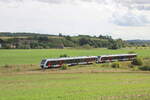 Start Mitteldeutschland 1648 402 + 1648 412 als RB 80558 von Naumburg (S) Ost nach Roßleben, am 13.09.2025 bei Kleinjena.