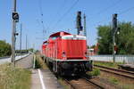 Die 212 317-2 von DB Fahrwegdienste wurde am 19.06.2026 in Erfurt Ost von der 212 298-4 aus Eisenach kommend Richtung S�mmerda gezogen.