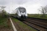 9442 104 (Bombardier Talent 2) von Abellio Rail Mitteldeutschland als RB 74813 (RB59) von Erfurt Hbf nach Halle(Saale)Hbf durchfährt den Hp Teutschenthal Ost auf der Bahnstrecke Halle–Hann. Münden (KBS 590). [13.4.2017 - 17:46 Uhr]