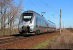 Nachschuss auf 9442 605 (Bombardier Talent 2) von Abellio Rail Mitteldeutschland als RE 74735 (RE19) von Leinefelde nach Halle(Saale)Hbf, der in Zscherben, Gartenweg, auf der Bahnstrecke