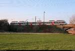 Seitlicher Blick auf 9442 ??? (Bombardier Talent 2) von Abellio Rail Mitteldeutschland als RE 74716 (RE9) von Halle(Saale)Hbf nach Kassel Hbf, der in der Saaleaue bei Angersdorf auf der Bahnstrecke