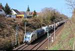 1216 950 (Siemens ES64U4) der Wiener Lokalbahnen Cargo GmbH als Bertschi-Containerzug fährt in Halle Südstadt auf der Bahnstrecke Halle–Hann. Münden (KBS 590) Richtung Halle (Saale). [14.4.2018 | 10:25 Uhr]