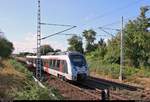 9442 113 (Bombardier Talent 2) von Abellio Rail Mitteldeutschland als RE 74735 (RE19) von Leinefelde nach Halle(Saale)Hbf fährt in Zscherben, Angersdorfer Straße, auf der Bahnstrecke