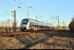 9442 116 (Bombardier Talent 2) von Abellio Rail Mitteldeutschland als RE 74730 (RE19) von Halle(Saale)Hbf Gl. 13a nach Leinefelde fährt in der Saaleaue bei Angersdorf auf der Bahnstrecke Halle–Hann. Münden (KBS 590).
[14.2.2019 | 16:12 Uhr]