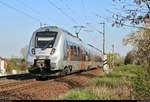 Nachschuss auf 9442 605 (Bombardier Talent 2) von Abellio Rail Mitteldeutschland als RB 74785 (RB75) von Sangerhausen nach Halle(Saale)Hbf, die in Zscherben, Angersdorfer Straße, auf der