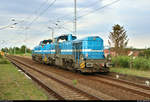 Nachschuss auf G 18-SP-018 (92 80 4180 000-6 D-SLG) mit Zuglok G 18-SP-019 (92 80 4180 002-2 D-SLG) der Spitzke Logistik GmbH als Lokzug, der den Hp Teutschenthal Ost auf der Bahnstrecke