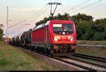 In Schrittgeschwindigkeit nähert sich ein gemischter Gz mit 187 126-8 DB einem Halt zeigenden Signal im Hp Zscherben auf der Bahnstrecke Halle–Hann.