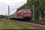 Gemischter Gz mit 187 138-3 unterwegs am km 11,6 in Zscherben Richtung Halle Rosengarten.