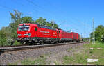 6193 394-4  Schienenbr�cke Ukraine  (Siemens Vectron) zieht DHL-Sattelauflieger und eine kalte 185 umleitungsbedingt �ber die Halle-Kasseler Bahn Richtung Sangerhausen, hier am Streckenbeginn in Halle Rosengarten.

🧰 DB Cargo
🕓 6.5.2025 | 15:35 Uhr