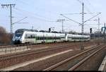 1442 112 und 1442 ??? (Bombardier Talent 2) der S-Bahn Mitteldeutschland (DB Regio Südost) als S 37524 (S5X) von Zwickau(Sachs)Hbf nach Halle(Saale)Hbf erreichen den Hp Leipzig Messe auf der