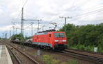 DB 189 015-1 mit einem Schienentransportzug Richtung Wiederitzsch, am 07.07.2025 in Leipzig-Wahren.