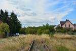 Blick auf die Kleinbahn Erfurt Nottleben in Marbach. Bis 2003 konnte sich hier noch der Güterverkehr zum Marbacher Silo halten. Der Personenverkehr endete hier schon 1995. 

Marbach 10.08.2018