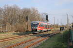 DB 642 023 als RB 16292 von Erfurt Hbf nach Leinefelde, am 02.04.2025 in Erfurt-Gispersleben.