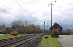 Der Bahn�bergang am Km 128.255, am 02.04.2024 in H�nfeld.