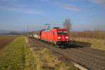 DB Cargo Bombardier Traxx 185 249-0 mit Mischer bei Nieder-Mörlen auf der Main Weser Bahn am 08.02.25