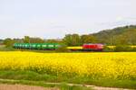 DB Cargo Bombardier Traxx 145 023-8 mit Containerzug bei Nidderau am 27.04.24