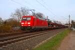 DB Cargo Bombardier Traxx 185 357-1 mit Ford Autotransportzug in Maintal Ost am 07.03.26