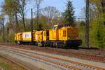 DB InfraGO V100 (203 311-6) mit Vossloh Schleifzug in Kahl am Main am 09.04.26