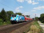 DB Regio Bayern Bahnland Bayern alias Traxxl 146 246-4 mit eine RE nach Frankfurt am  21.08.15 bei Maintal Ost  