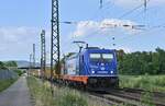 Bei Heddesheim/Hirschberg kommt die Raildox 187 319-9 mit einem Abfallcontainerzug gen Süden fahrend vors Objektiv. Gruß an den TF zurück. 2.7.2021
