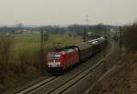 186 328-1 ist mit einem Schiebewandwagenzug am 26.01.2012 in Bruchmhlbach-Miesau