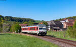 628 521  Archsum  als RB 12856 (Kaiserslautern Hbf - Kusel) bei Rehweiler 29.4.25