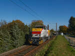 92 80 1275 024-8 der Hessischen Landesbahn war am 09.10.2021 unterwegs zur HLB-Werkstatt in Baunatal-Großenritte und hatte gerade den Bahnhof Baunatal Stadtmitte durchfahren.