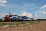 Am Mittag des 03.06.2020 fuhr LokRoll/SBBCI 193 466  Bellinzona  mit einem langen KLV  nach Italien nördlich von Waghäusel über die Rheintalbahn in Richtung Graben-Neudorf.