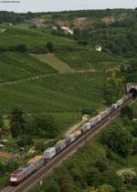185 593-1  Crossrail  mit einem KLV gen Freiburg am Isteiner Klotz14.8.08