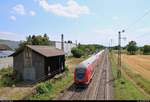 DBpbzfa mit Schublok 146 213-4 von DB Regio Baden-Württemberg als RE 17024 von Basel Bad Bf (CH) nach Offenburg erreicht den Haltepunkt Auggen auf der Bahnstrecke Mannheim–Basel