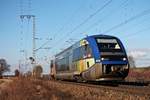 Als IRE (Freiburg Brsg) Hbf - Mulhouse Ville) fuhr am 14.03.2018 der SNCF TER Alsace X73908 nördlich von Müllheim (Baden) durchs Rheintal in Richtung Süden.