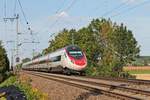 Nachschuss auf RABe 503 020, als dieser am Nachmittag des 12.09.2018 als ECE 52 (Milano Centrale - Frankfurt (Main) Hbf) bei Hügelheim über die Rheintalbahn gen Freiburg (Breisgau) fuhr.