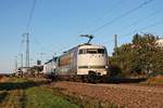 Am Abend des 16.10.2019 fuhr RADVE 103 222-6 zusammen mit dem Ur-Vectron 193 901, welchen sie in die Schweiz nach Basel Bad Bf überführte, beim Haltepunkt von Auggen durchs