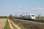 Nachschuss auf 401 067-4  Garmisch-Partenkirchen , als dieser am Nachmittag des 09.04.2020 als ICE 276 (Basel Bad Bf - Berlin Ostbahnhof) südlich von Buggingen über die Rheintalbahn in