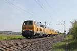 Mit einem Messzug (Singen (Hohentwiel) - Freiburg (Brsg) Hbf) fuhr am Nachmittag des 16.04.2020 die 218 477-8  Else  nördlich von Hügelheim über die Rheintalbahn durchs