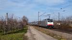 Rpool/BLS 186 498 mit einem T.T.S./Jost-KV am 20.02.2021 bei Denzlingen.