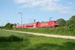 146 114-4 mit einem gut RE nach Offenburg am 06.06.13 im nrdlichen Bahnhofsbereich von Mllheim (Baden).