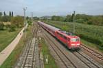 111 050-1 mit einer RB von Neuenburg (Baden) nach Freiburg (Breisgau) Hbf am frhen Nachmittag des 28.09.13 nrdlich von Mllheim (Baden).