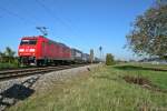 145 038-6 mit einem KLV-Zug nach Basel Rbf/Weil Gbf am Mittag des 31.10.13 nrdlich des Weinortes Hgelheim.