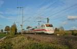 401 054-2 als ICE 70 von Basel SBB nach Hamburg Altona am Nachmittag des 09.11.13 beim Verlassen des Bahnhofs Mllheim (Baden).