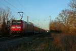 146 115 mit einem RE von Basel nach Offenburg am Nachmittag des 23.12.13 bei der Ausfahrt aus Heitersheim.