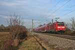 146 113-6 mit einem RE von Basel ber Freiburg (im Breisgau) Hbf nach Offenburg am Nachmittag des 18.01.14 sdlich von Buggingen Hbf.