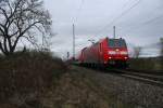 146 111-0 mit einem RE von Offenburg nach Basel SBB am Nachmittag des 14.02.14 sdlich von Mllheim (Baden).