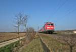 111 054 mit einer RB von Freiburg (Breisgau) Hbf nach Neuenburg (Baden) am Nachmittag des 08.03.14 bei Hgelheim.