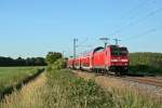 146 231-6 mit dem RE 26525 von Offenburg nach Schliengen am Abend des 05.06.14 bei Buggingen.