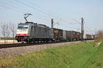 Am 11.04.2017 fuhr Rpool/BLSC 186 107 mit dem  Jan de Rijk -Containerzug (Rotterdam Waalhaven - Melzo Scalo) bei Hügelheim in Richtung Schweizer Grenze.
